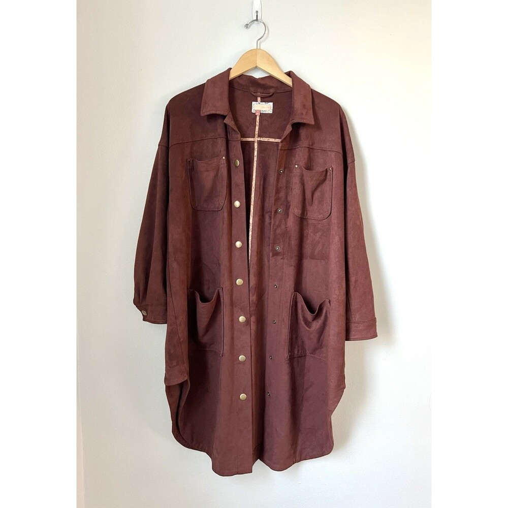 Anthropologie Pilcro Duster Faux Suede Warm Brown Snap Front Size M Jacket Artsy - Picture 3 of 11